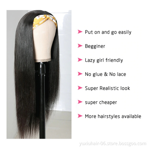 Wholesale Headband Human Wig 30Inch Raw Virgin Remy Human Cuticle Aligned Glueless Headband Hair None Lace Wigs For Black Women